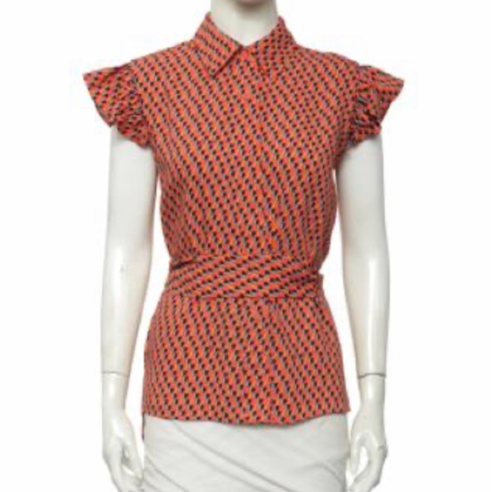 Juicy Couture Black Label printed fbutton up top with waist wrap/tie/bow medium